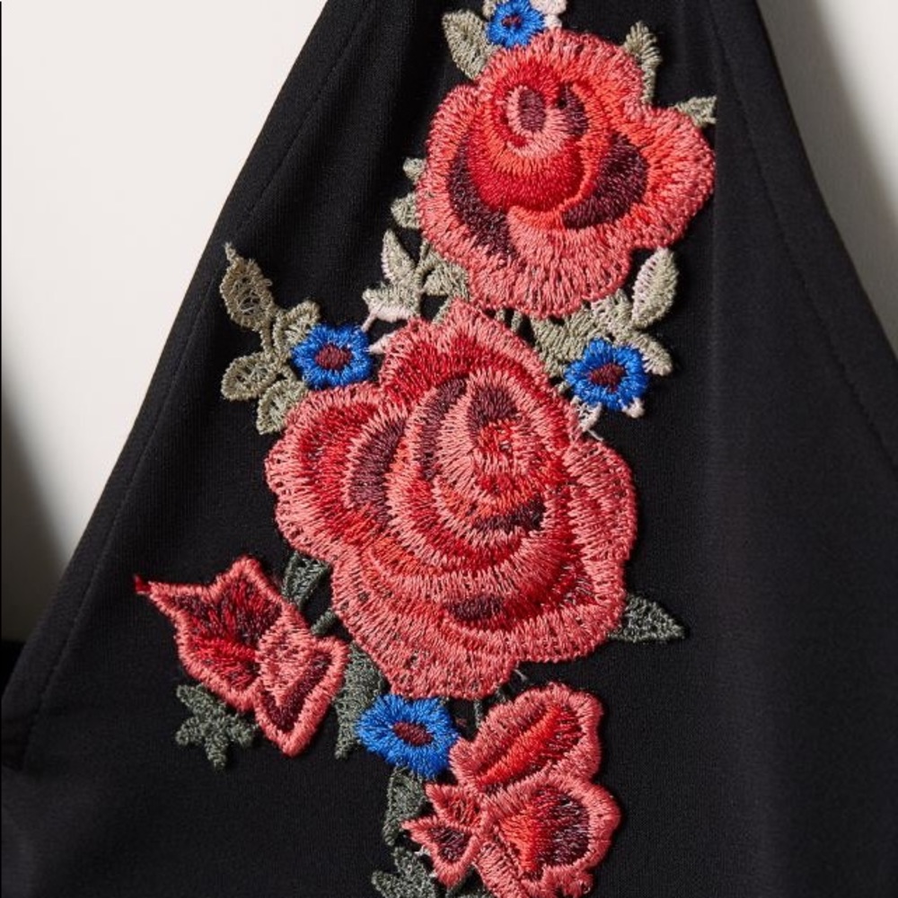 Black Body Suit with Embroidery Roses - Picture 4 of 4